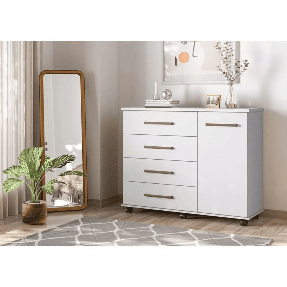 C&ocirc;moda Branca 4 Gavetas 1 Porta Dem&oacute;bile Flora, Branco, large image number 1